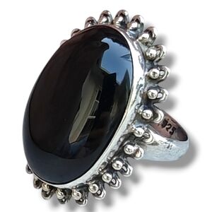 Sterling Silver Large Black Onyx Gemstone Ring Size 8